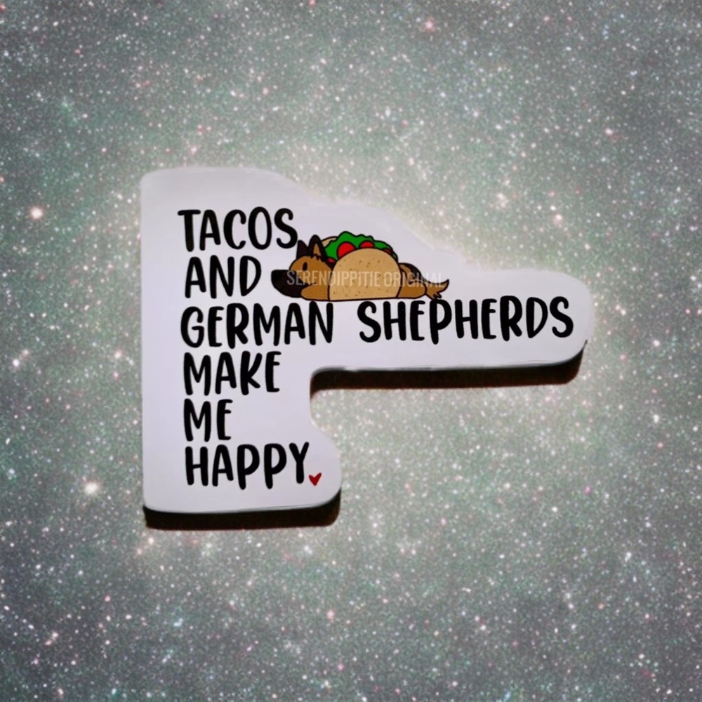 German Shepherd Dog Sticker, Tacos Happy, Kawaii GSD Decal 4 pcs - Picture 6 of 6